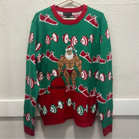 Blizzard Bay Men's Fitness Body Builder Ugly Christmas Sweater Large - Picture 1 of 6